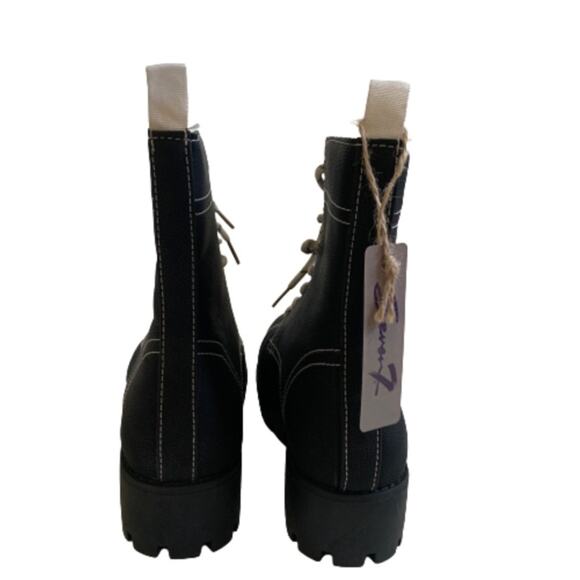 Seven7 Combat Boots Jodi Black Faux Leather Lace Up Contrast Stitching Size 10 - Picture 10 of 12